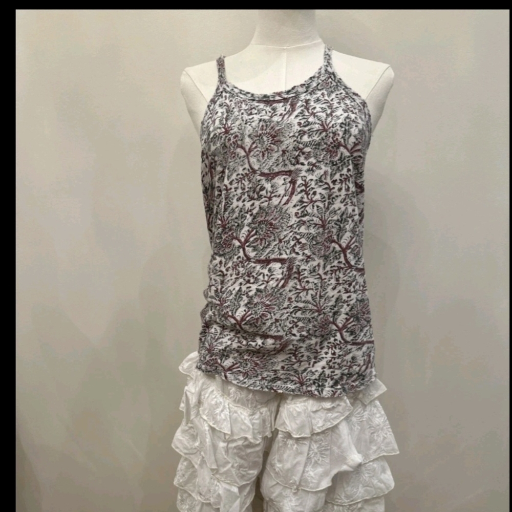 Magnolia Pearl White Tank Top with Burgundy Floral Print